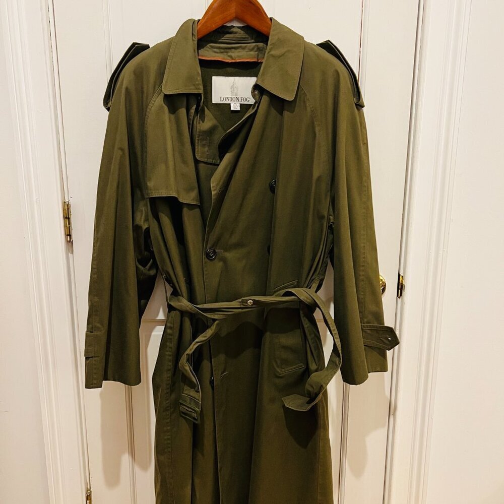 Vintage London Fog Double Breast Removable Lined Trench Coat Size 44 Khaki XL